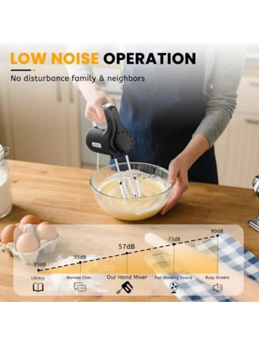 Compact 5-Speed Electric Hand Mixer, 300W Portable Kitchen Tool, Black